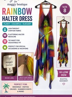 Suzi Chin for Maggy Boutique Rainbow Halter Hi-Low Dress
